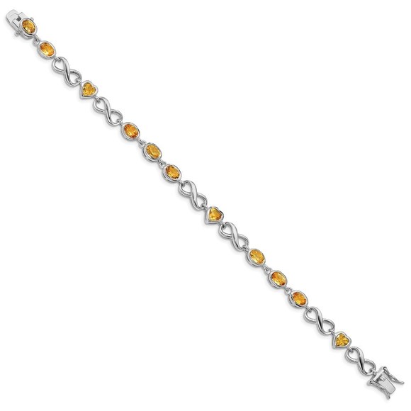 925 Sterling Silver Oval Heart Citrine (November Birthstone) Bracelet 7.75 x  mm - Picture 2 of 4